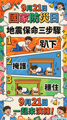115年國家防災日海報暨地震網路避難演練等系列活動圖片